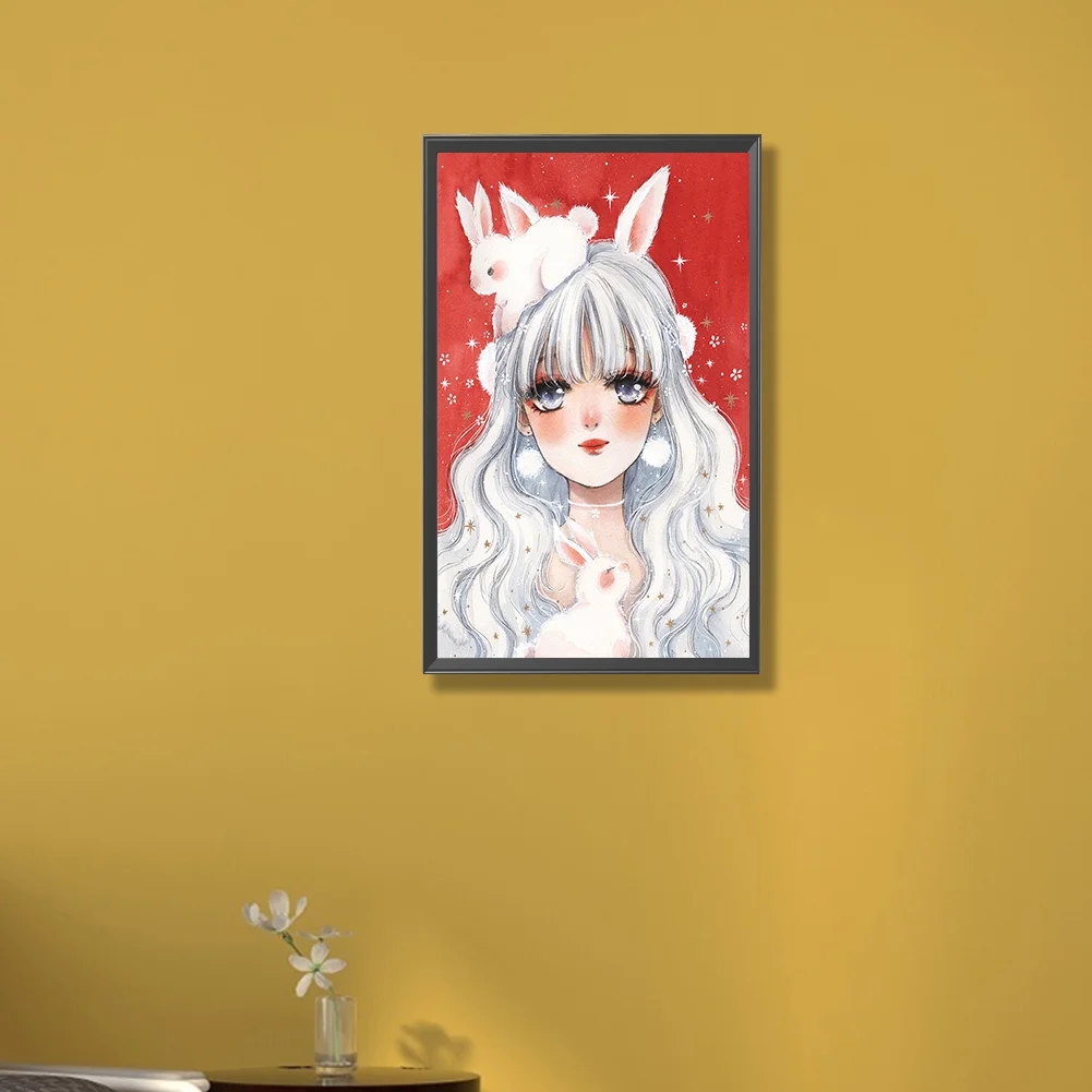 Full Round Diamond Painting 30*50cm - White Hair Bunny Ears Girl