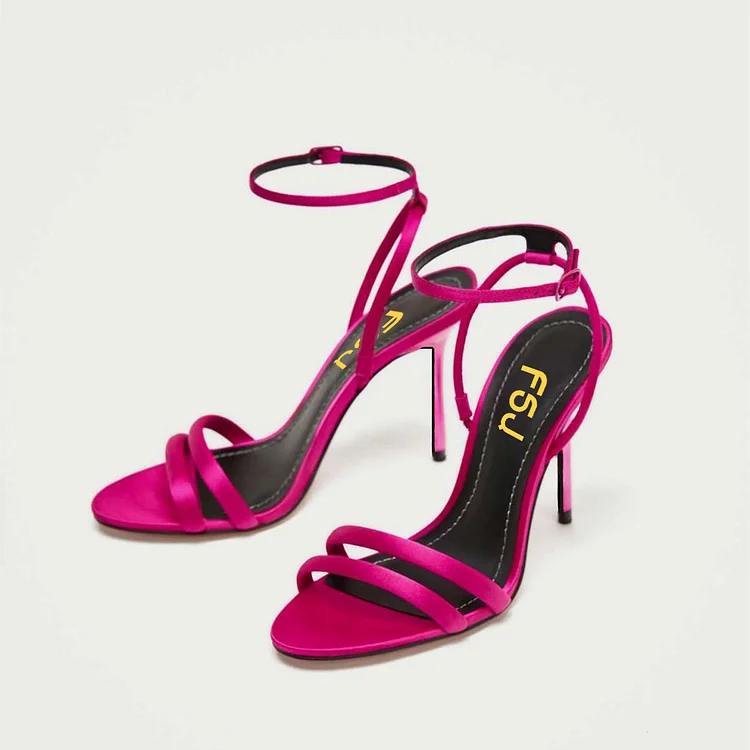 Hot Pink Ankle Strap Sandals Stiletto Heels Slingback Sandals |FSJ Shoes