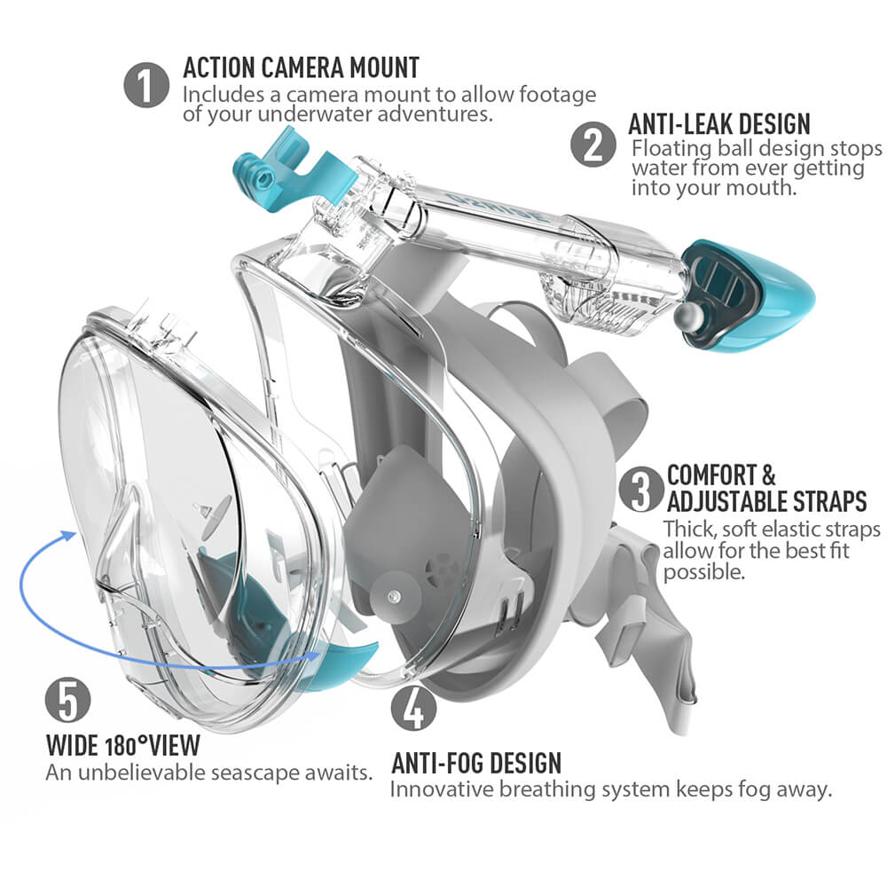 Full Face Snorkel Mask with Gopro Mount G2RISE SN01 Crystal