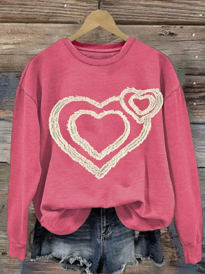 Women'S Heart Print Long Sleeve Sweatshirt