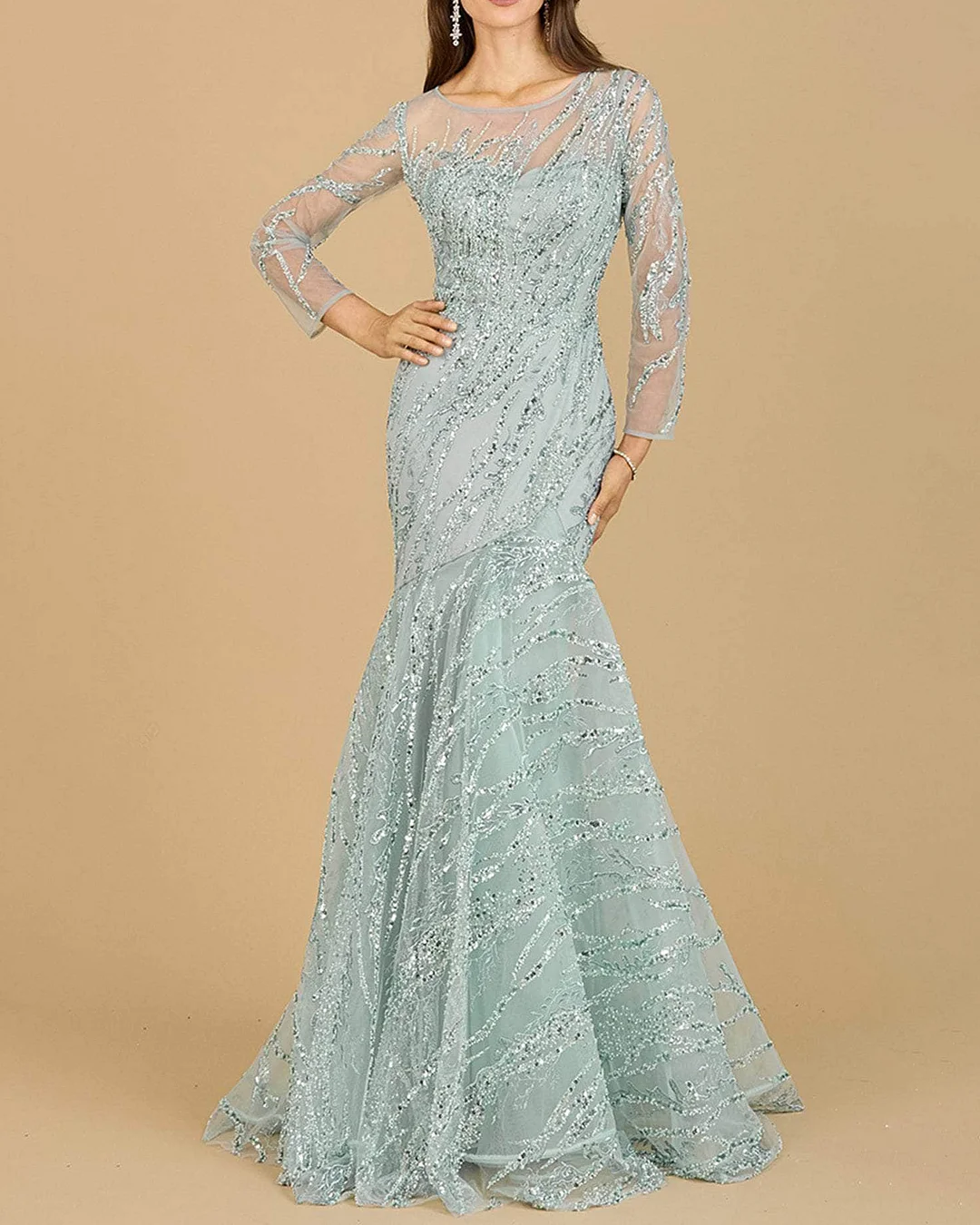 Women's Round Neck Embroidered Sequin Dress