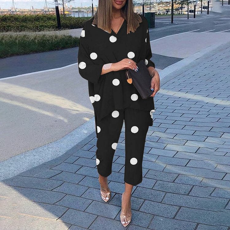Polka Dot Loose Casual Two Piece Set