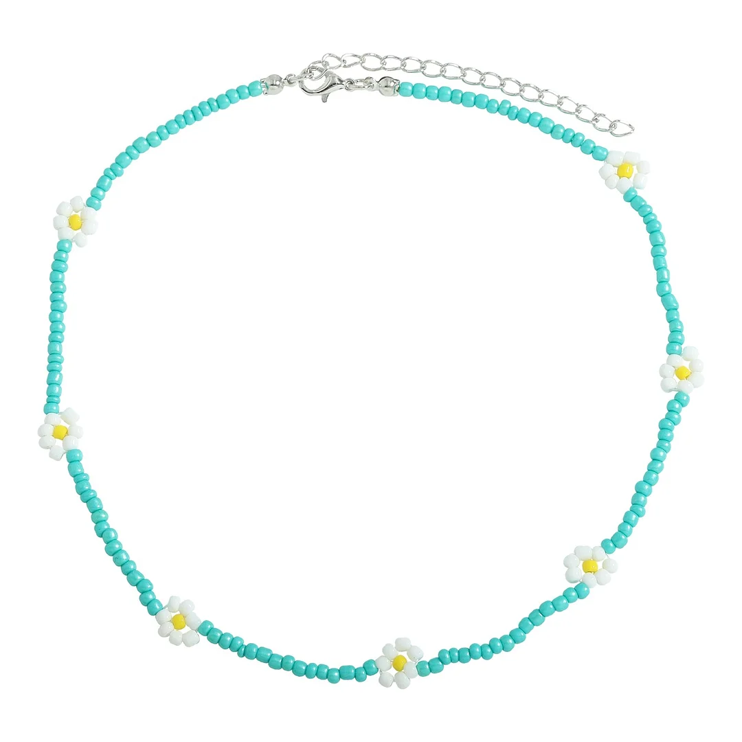 Dvacaman Bohemian Colorful Daisy Flowers Beaded Choker Necklace Korean Cute Statement Clavicle Necklace for Women Summer Jewelry