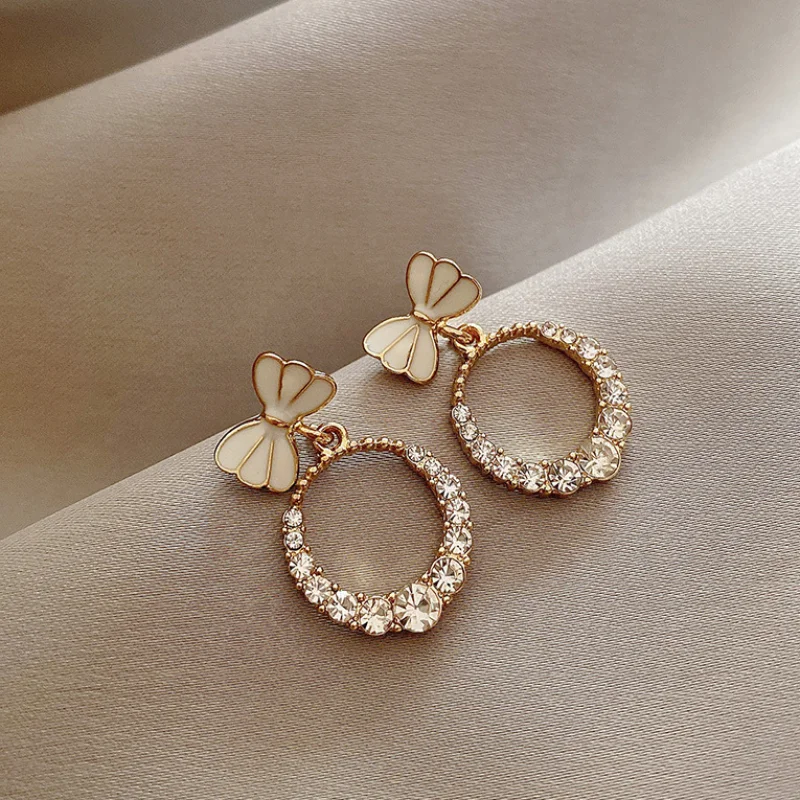 Bow Crystal Circle Earrings