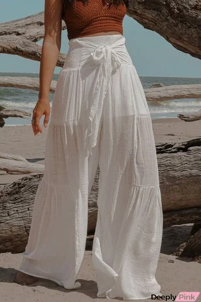 Smocked Tied Wide Leg Pants