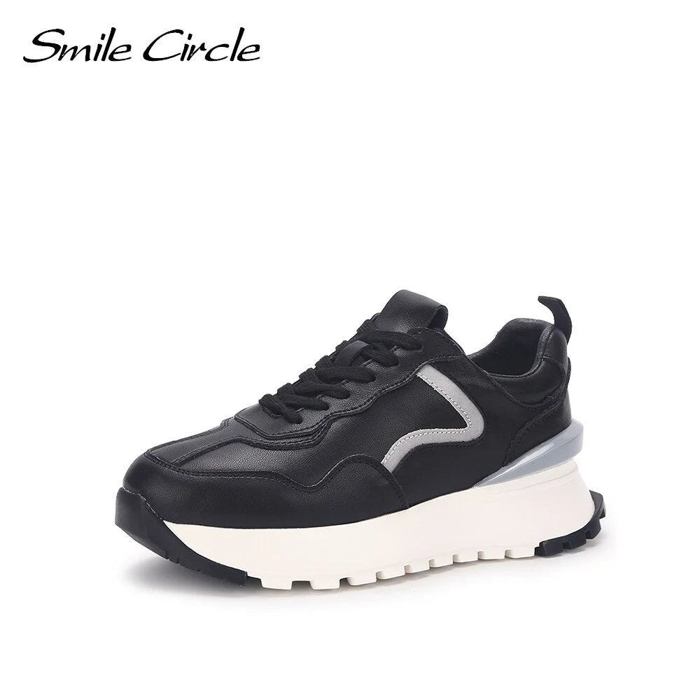 Smile Circle Chunky Platform Sneakers Women Flat Shoes Fashion Lace-up Comfortable Thick Bottom Casual Shoes for Women