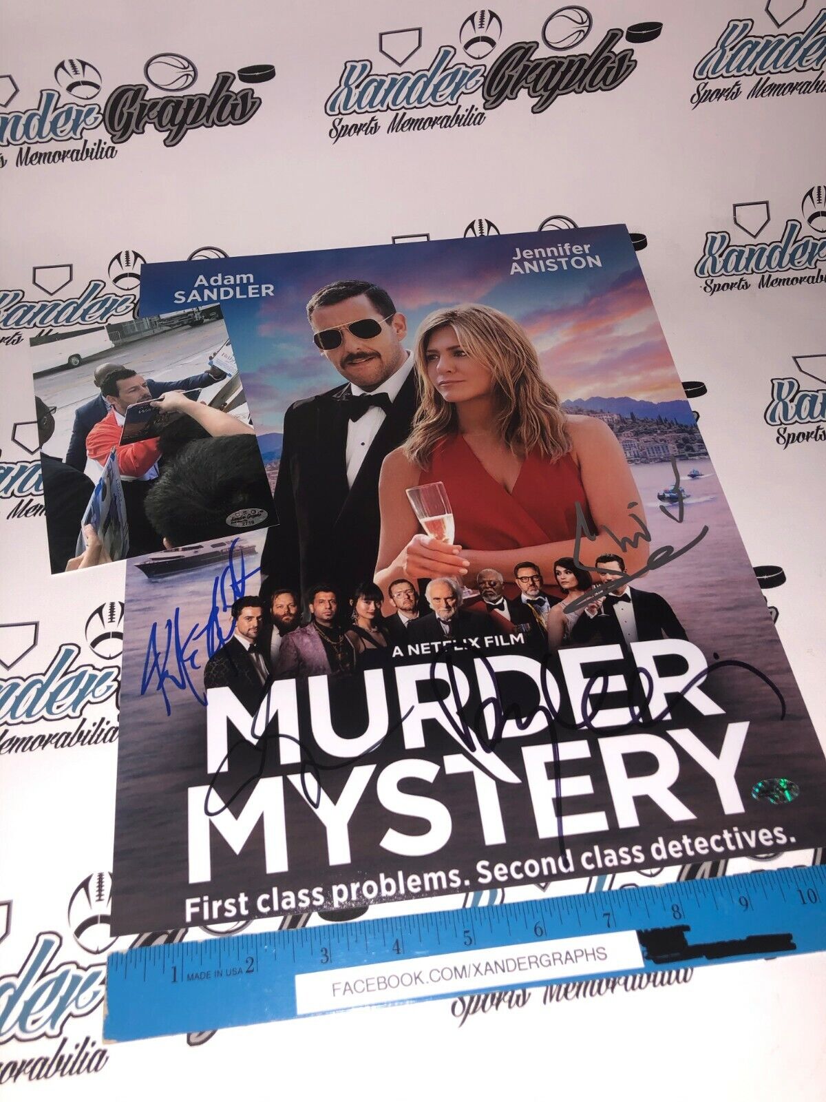 ADAM SANDLER MURDER MYSTERY MOVIE CAST SIGNED 11X14 Photo Poster paintingGRAPH BOON KUTSUNA-COA