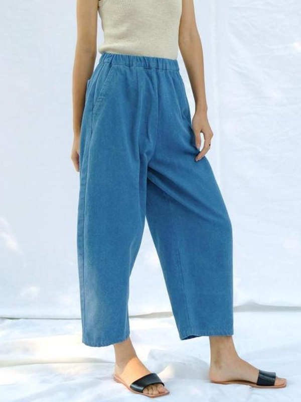 Lightweight Textured Cotton and Linen Blend Women's Pants tjj Shicloths
