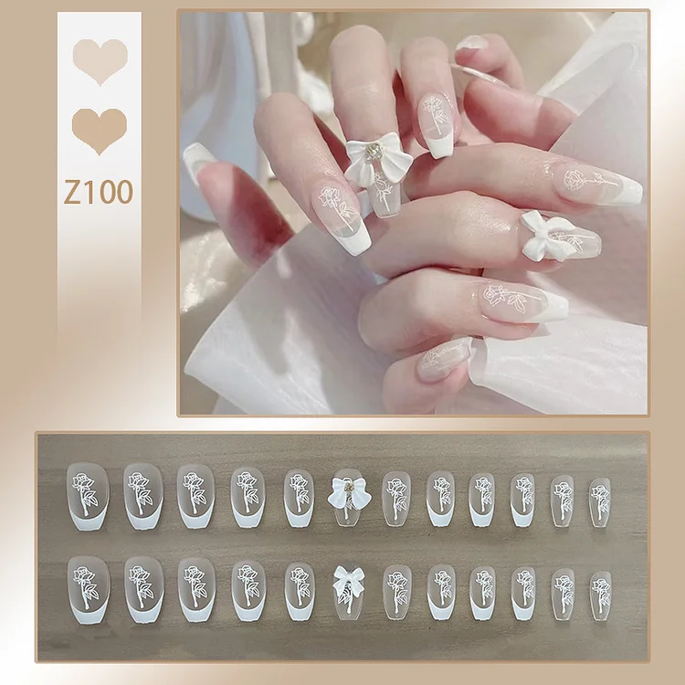White Transparent Butterfly Nail Tip Long French Manicure Wear Nail Pure Desire Style Nail Sticker Finished Product Fake Nails