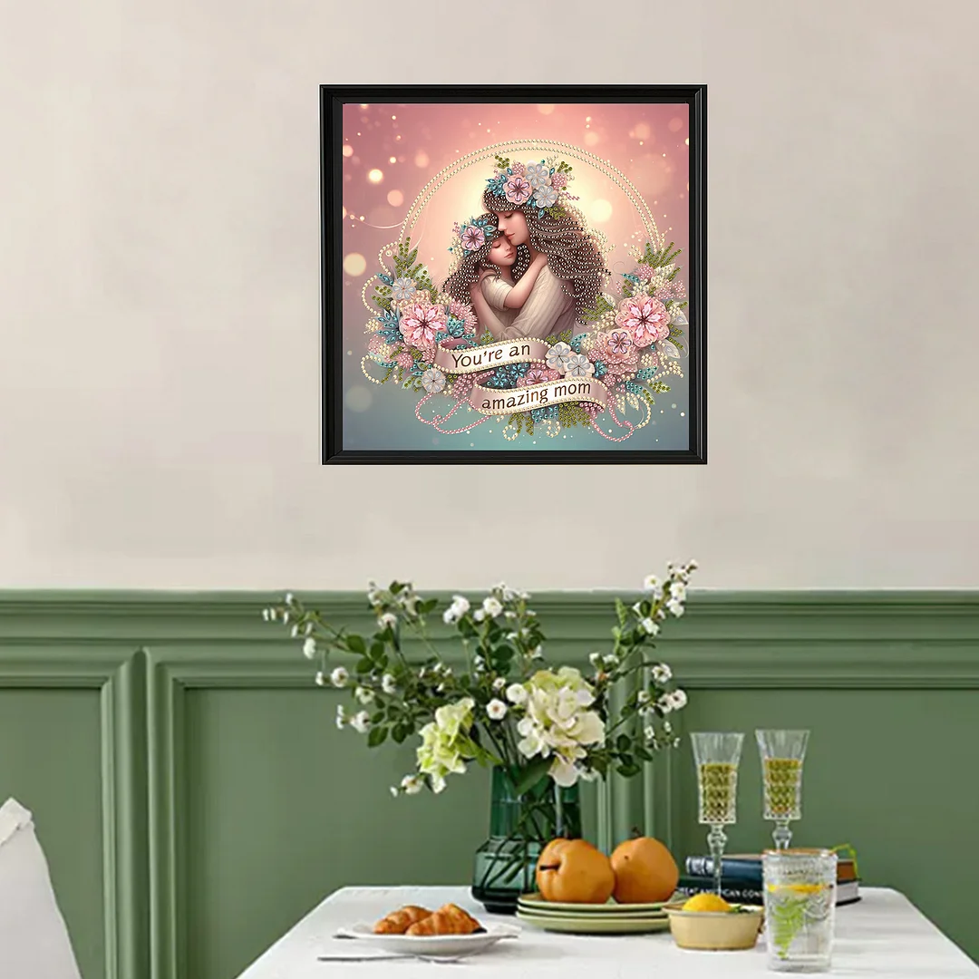 Diamond Painting - Partial Special Shaped Drill - Mother Daughter Hug(Canvas|30x30cm)