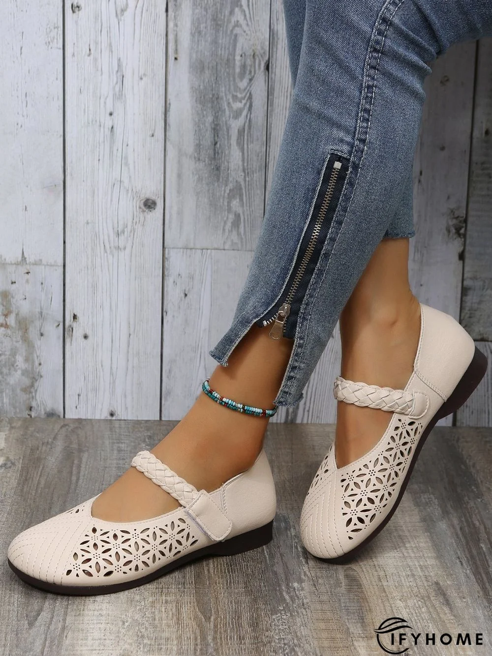 Round Toe Low Heel Woven Comfortable Mary Jane Shoes | IFYHOME
