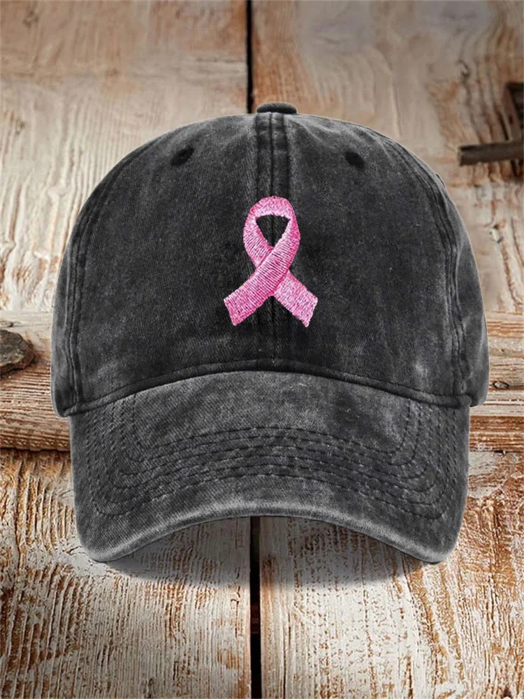 Breast Cancer Pink Ribbon Embroidered Hat