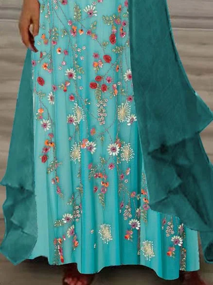 Women Half Sleeve V-neck Solid Color Dress