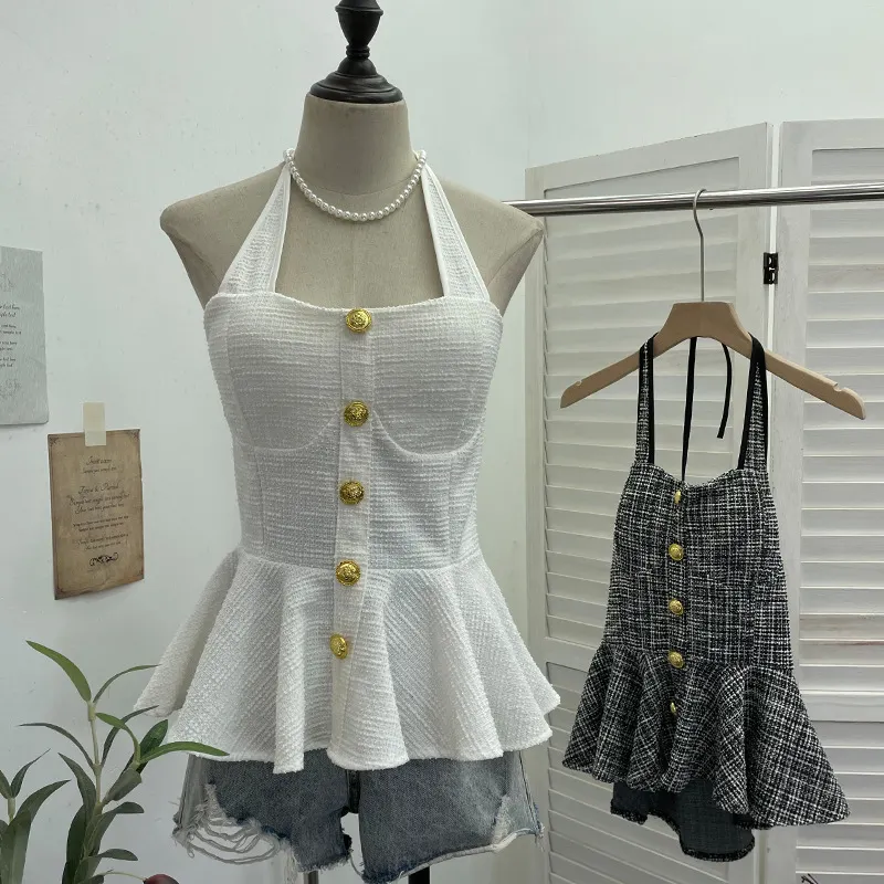 Nigikala Nigikala Fragrant Wind Coarse Flowers Hanging Neck Sling Vest With Chest Cushions Waist Skirts With Sleeveless Top 2692