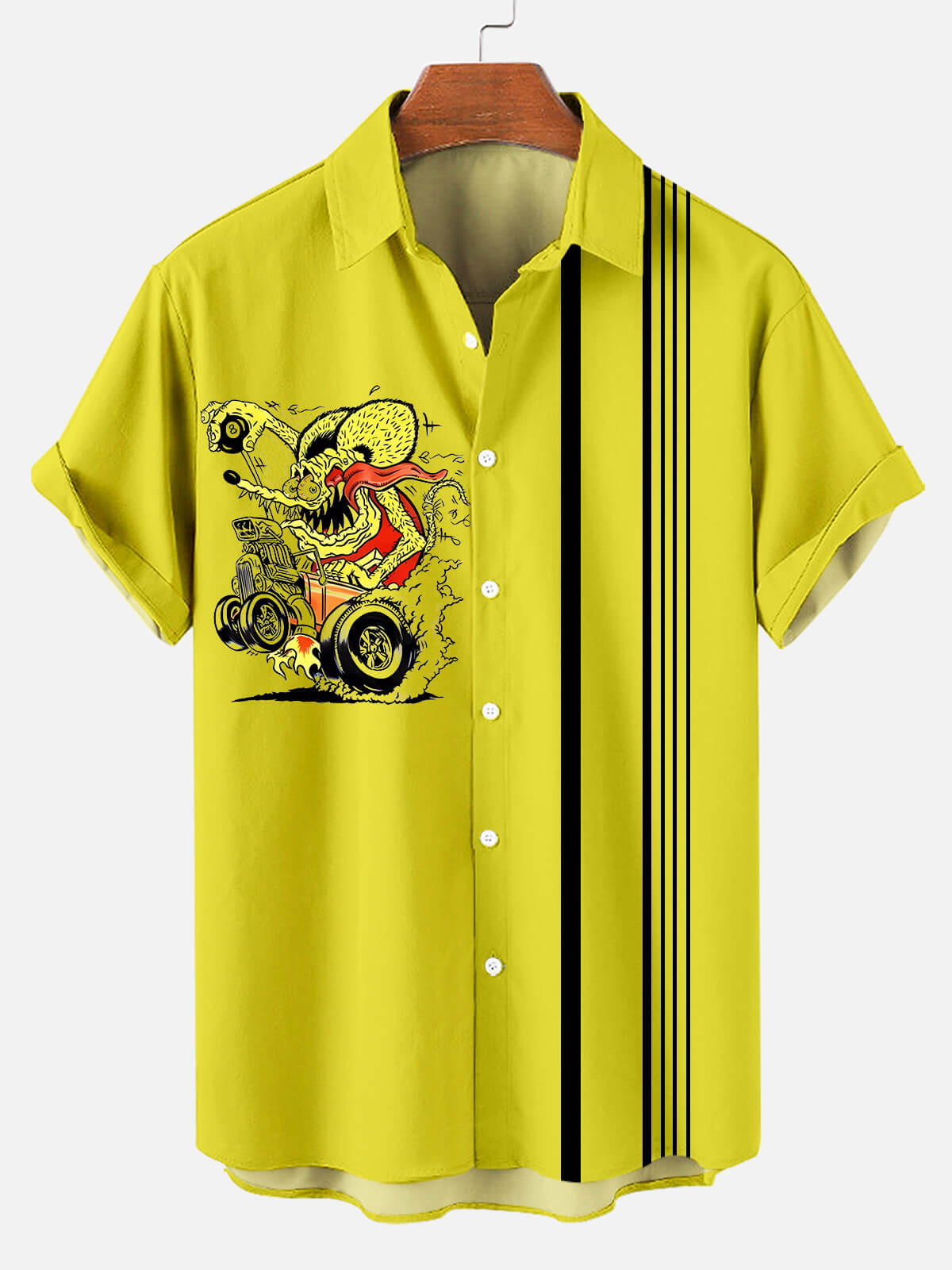 Men's Nostalgic Anime Character Retro Car Short Sleeve Shirt PLUSCLOTHESMAN