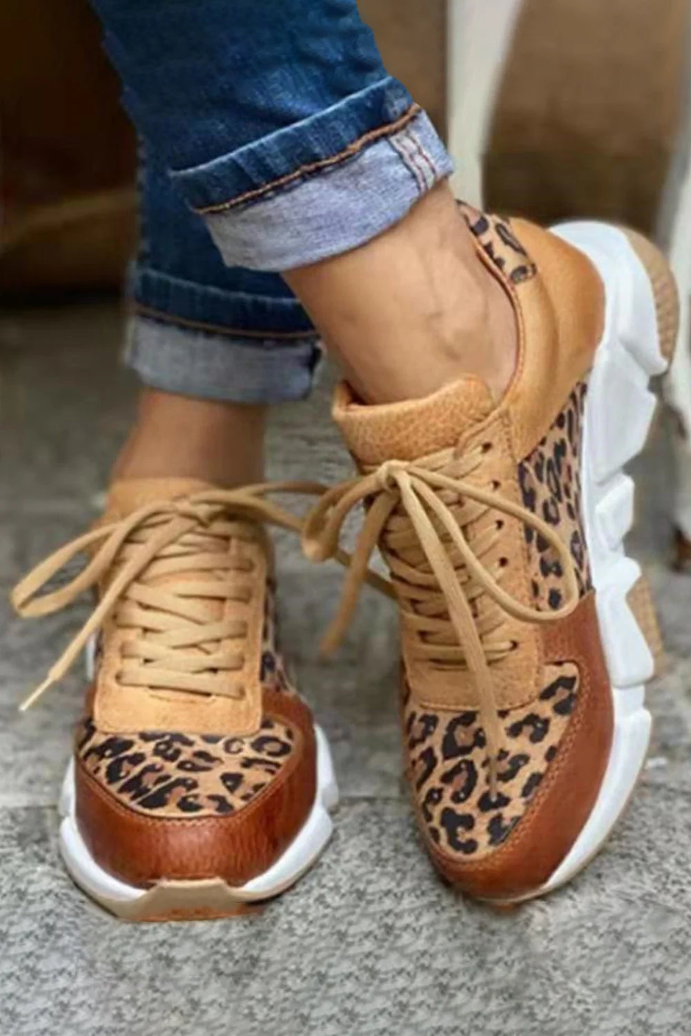 LookYno - Brown Leopard Laced Up Sneaker