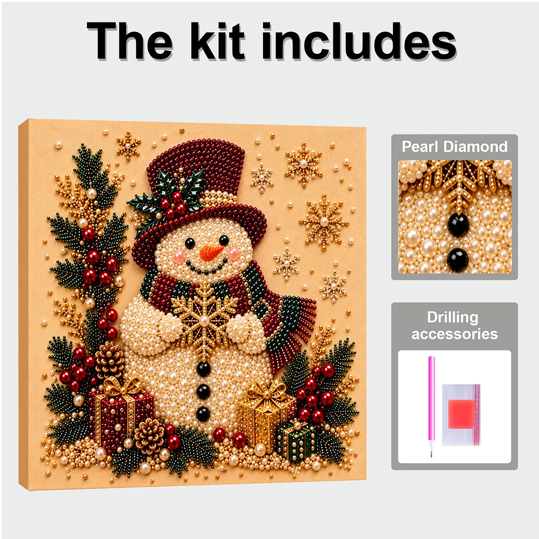 Framed Pearl Painting Kit Snowman Red Hat 7.87x7.87in