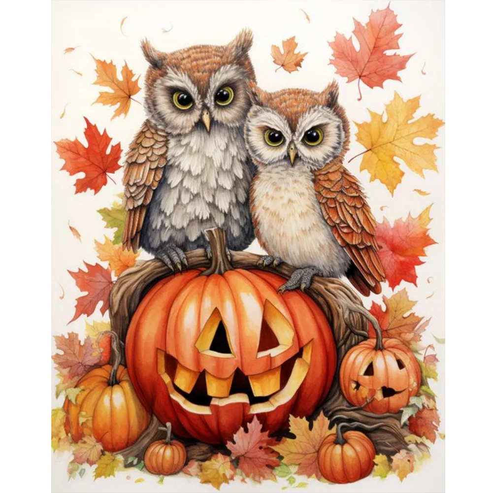 Diamond Painting - Full Round Drill - Pumpkins Owl(Canvas|40*50cm)
