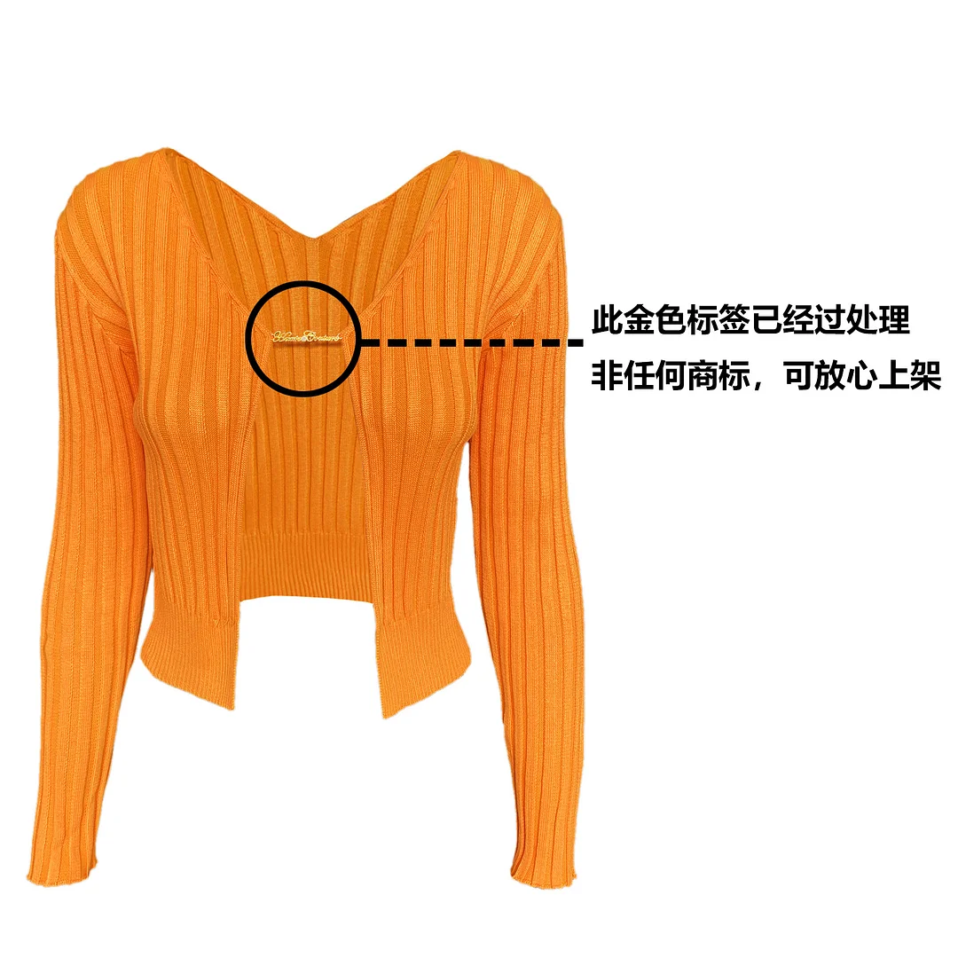 Uveng 2025 Explosion Sweater Woman Sexy Deep V Gold Standard Long-Sleeved Knitted R-Shirt