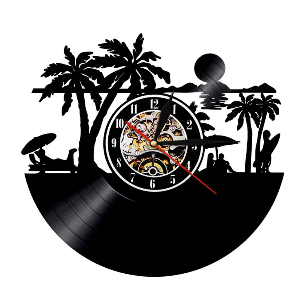 

Summer Palm Tree Beach Sunset Scenery Vi - Vinyl Record Wall Clock - Without LED, 501 Original