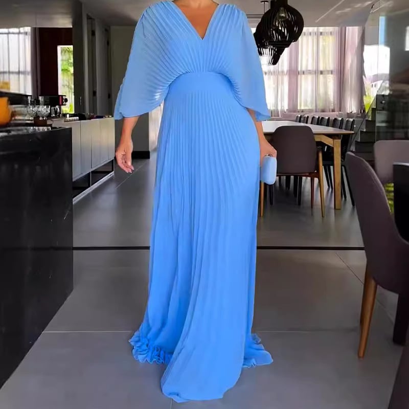 🔥Flash Sale 52% off💐Pleated Batwing Sleeve Waist-Cinching Dress