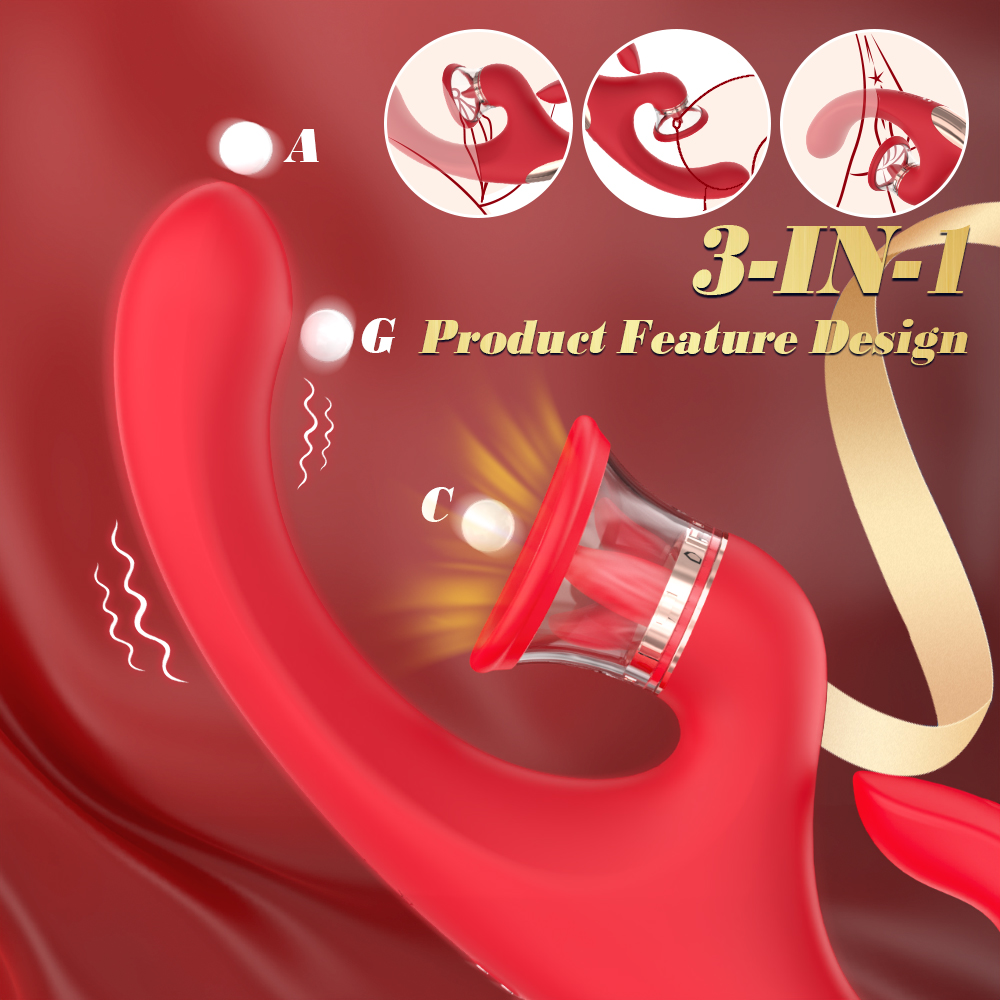 3 In 1 Sucking Vibrator With 9 Tongue Licking Vibration Modes Dildo G Spot Vibrators Clitoris Nipple Anal Sex Toy