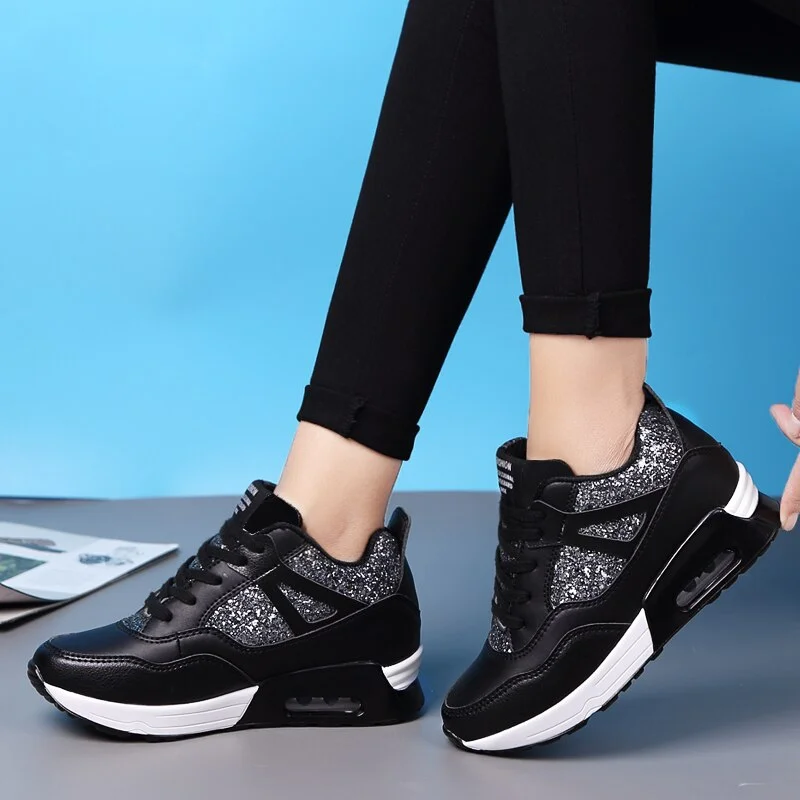 Women Sneakers Platform White Black Spring 2021 New Shoes Lace Up Round Toe Casual Sprots Tennis Shoes Vulcanize Chunky Sneakers