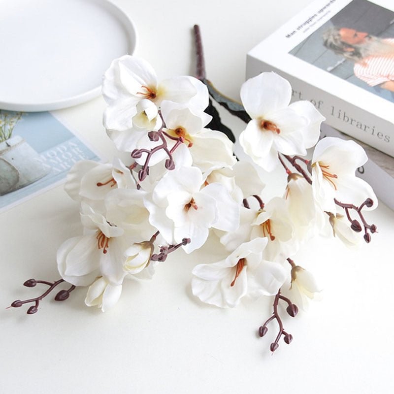 5Forks 20Heads Artificial Silk Flower Bouquet Simulation Magnolia Plant for Home Living Room Decoration Wedding Fake Flowers