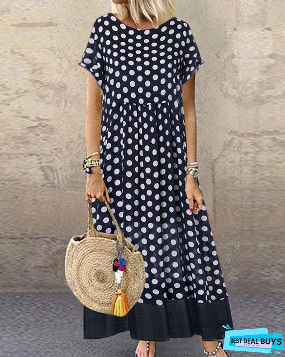 Polka Dot Fake Two Pieces Summer Plus Size Maxi Dress