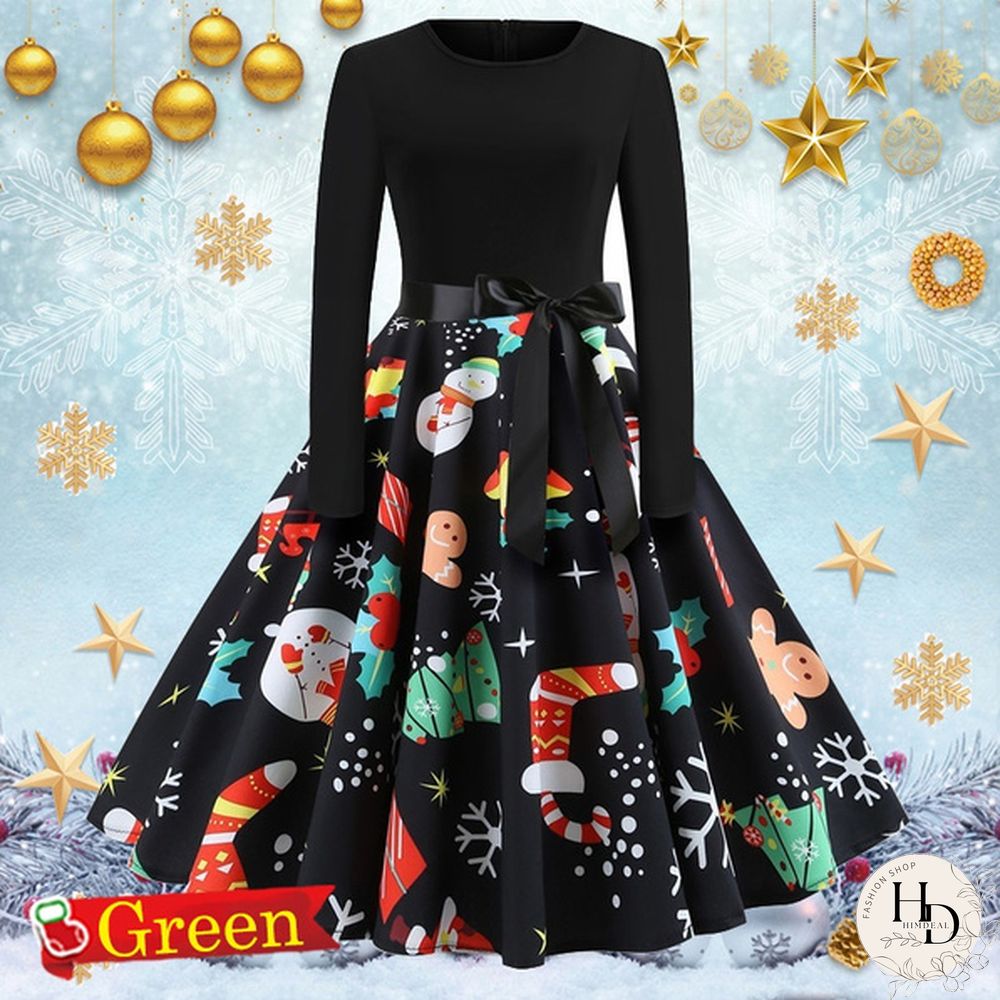 8 Colors Halloween Pumpkin Ghost Skull 3d Print Dresses Santa Claus Christmas Tree Printed Flared Swing Dresses Long Sleeve Ruched Gown Dress Xmas Festival Vestido de Mujer