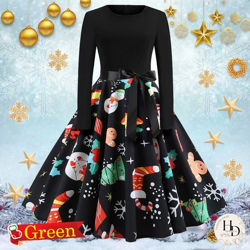 8 Colors Halloween Pumpkin Ghost Skull 3d Print Dresses Santa Claus Christmas Tree Printed Flared Swing Dresses Long Sleeve Ruched Gown Dress Xmas Festival Vestido de Mujer