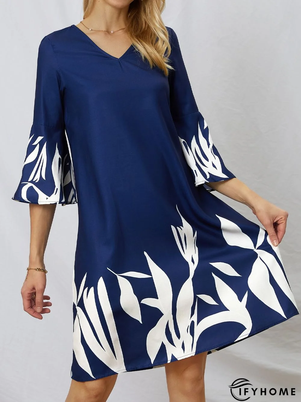 V Neck Loosen Flare Sleeve Weaving Dress | IFYHOME