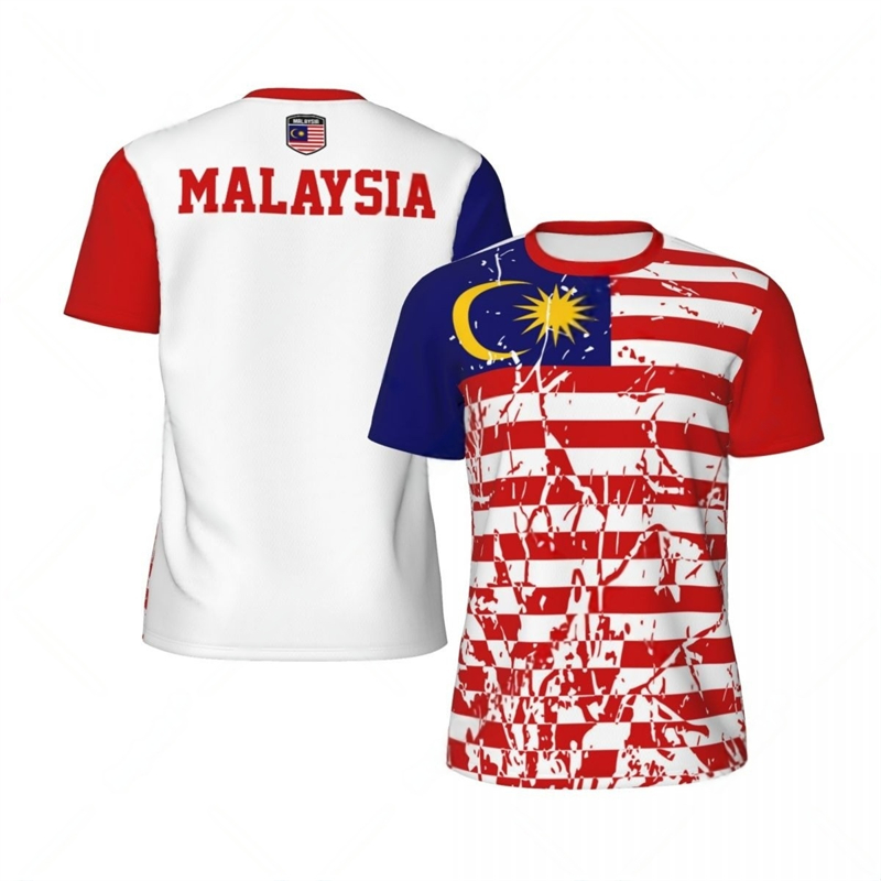 Fashion Malaysia Flag Graphic Football T Shirts Summer Trend 3D National Emblem Printed T-shirts Loose Breathable Sports Tees