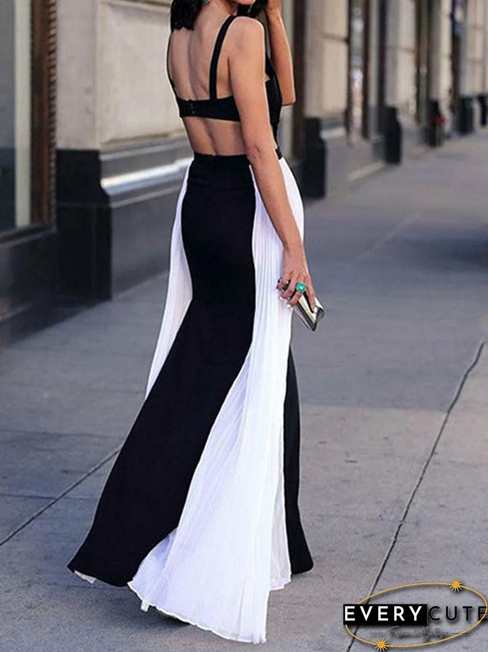 Women'S Dresses Sling Contrast Bare Back Maxi Dress