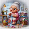 Happy Old Lady Doing Sewing-11CT Stamped Cross Stitch 45*45cm/17.72*17.72in