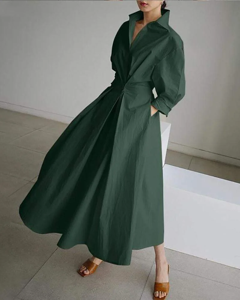 Stylish Solid Color Long Sleeve Dress