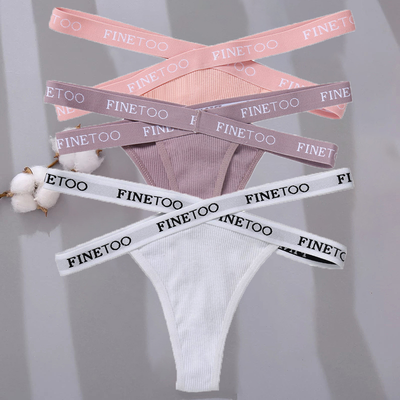 Damokan 3PCS/Set Cross Strap G-String Cotton Panties Women Sexy High Waist Women's Panties FINETOO Letter Waisted Panty Lingerie M-XL