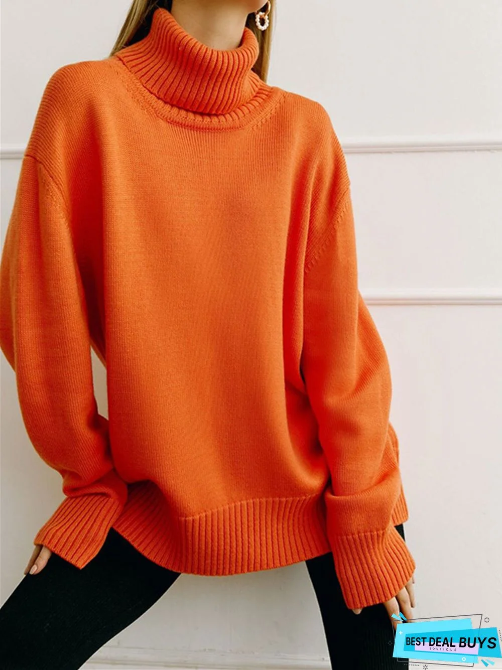 Comfortable Loose Solid Color Classic Versatile Turtleneck Sweater
