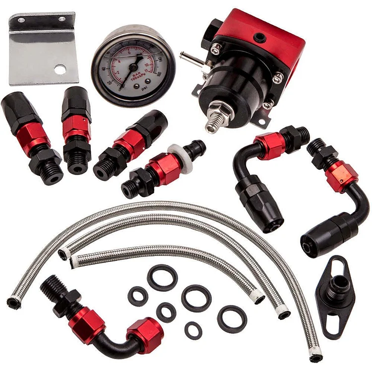 Adjustable Fuel Pressure Regulator Kit 100psi Oil Press Gauge AN6 Fitting 