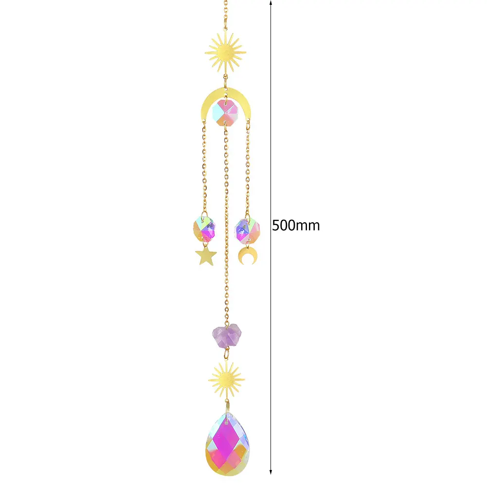 Crystal Wind Chime Star Moon Prism Hanging Pendant Home Garden Decor (A)