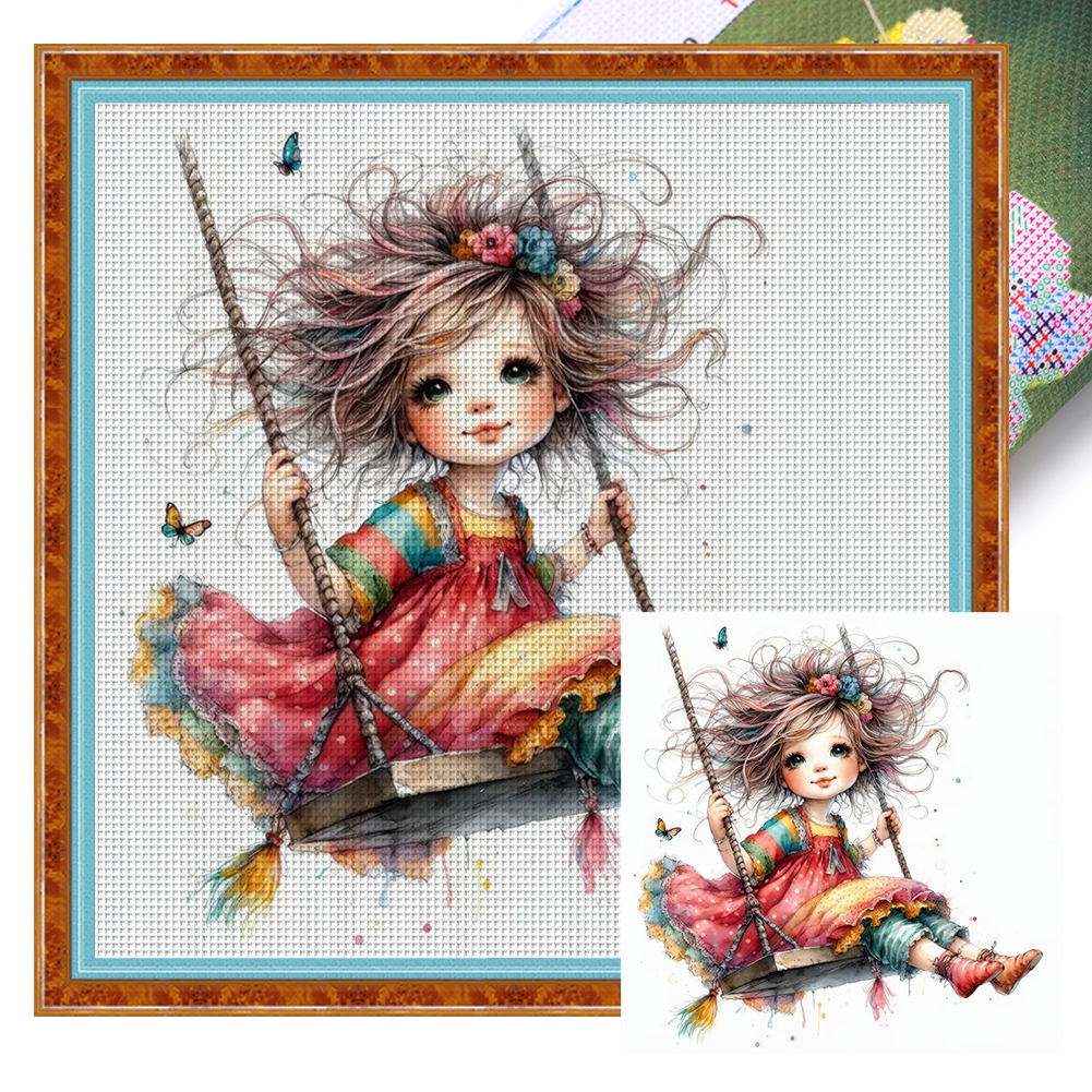 Girl On The Swing Full 11CT Pre-stamped Canvas(40*40cm) Cross Stitch