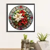 Vitrail de Noël fleurs rouges-perceuse ronde peinture diamant-30*30cm