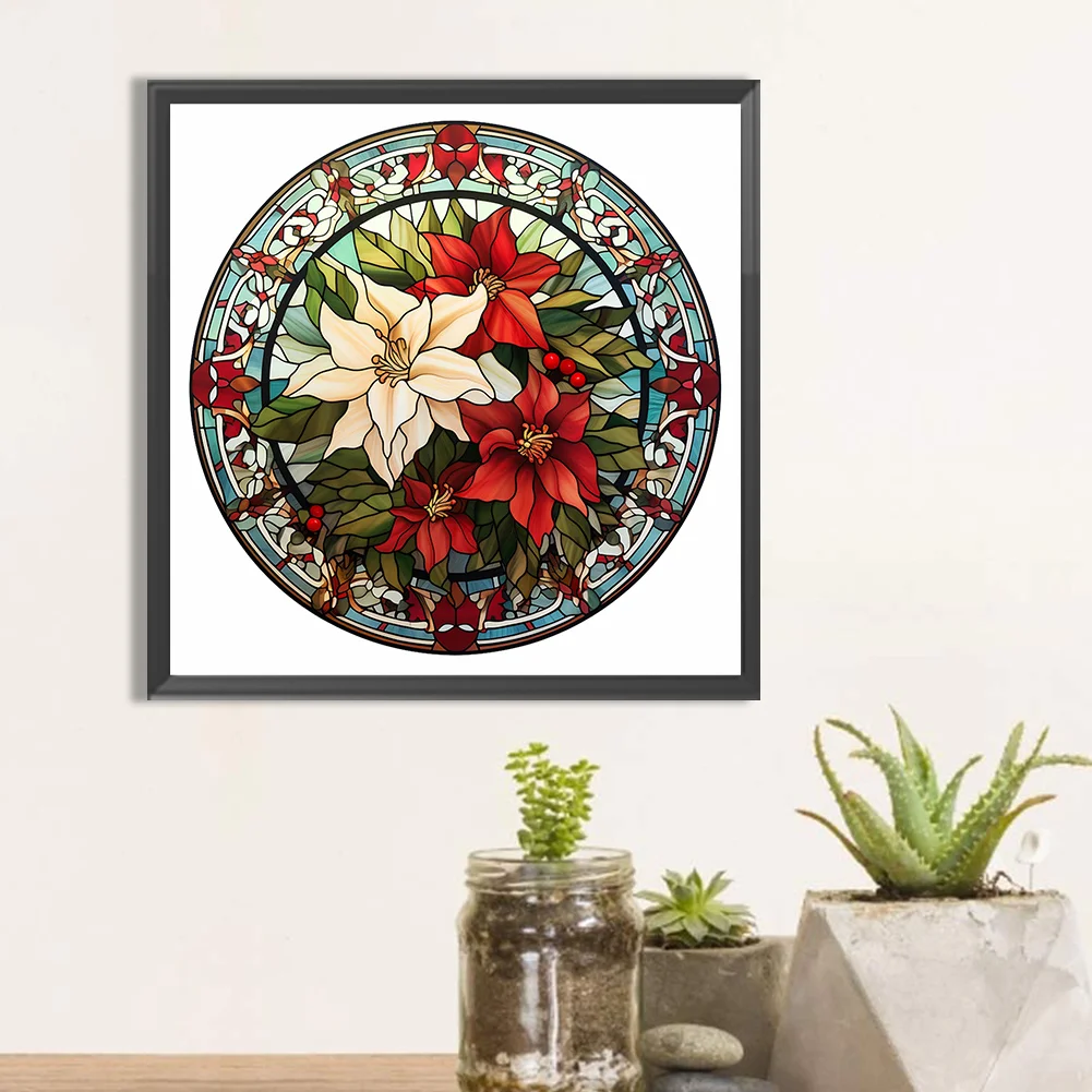 Diamond Painting - Full Round Drill - Stained Glass Poinsettia(Canvas|30*30cm)