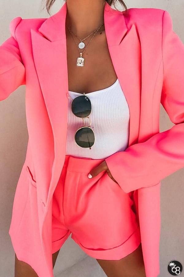 Standards Pocketed Bright Colour Blazer Shorts Suit | 168DEAL
