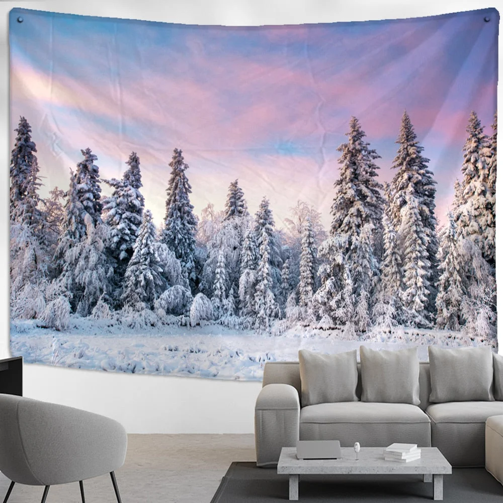 Snow Scene Tapestry Wall Hanging Christmas Gift New Year Bed Sheet Psychedelic Landscape Art Home Decor