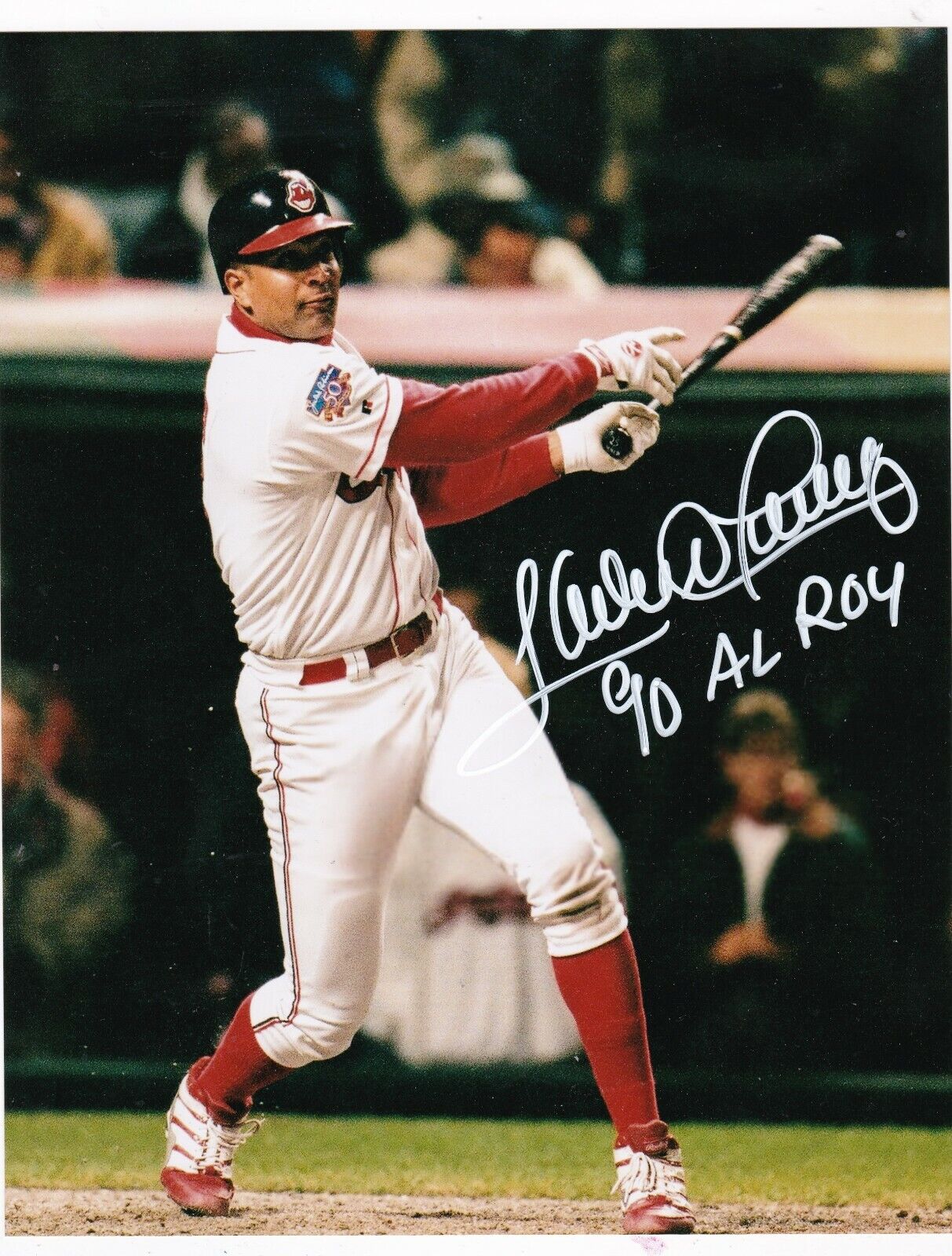 SANDY ALOMAR JR CLEVELAND INDIANS 1990 AL ROY ACTION SIGNED 8x10