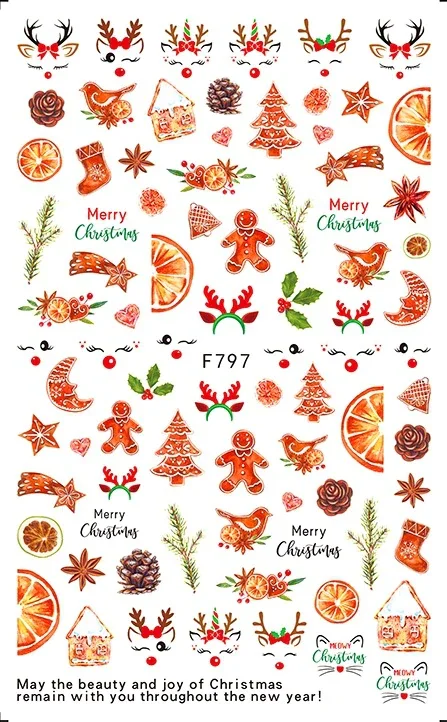 Churchf 1pcs Autumn Winter Nail Sticker Robin Snow Flower New Year Halloween Christmas 3D Decals Nail Art Design Decor Accessories-Nail Inspo