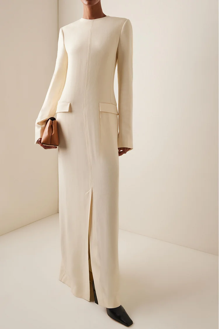 Solid Long Sleeve Split Maxi Dress