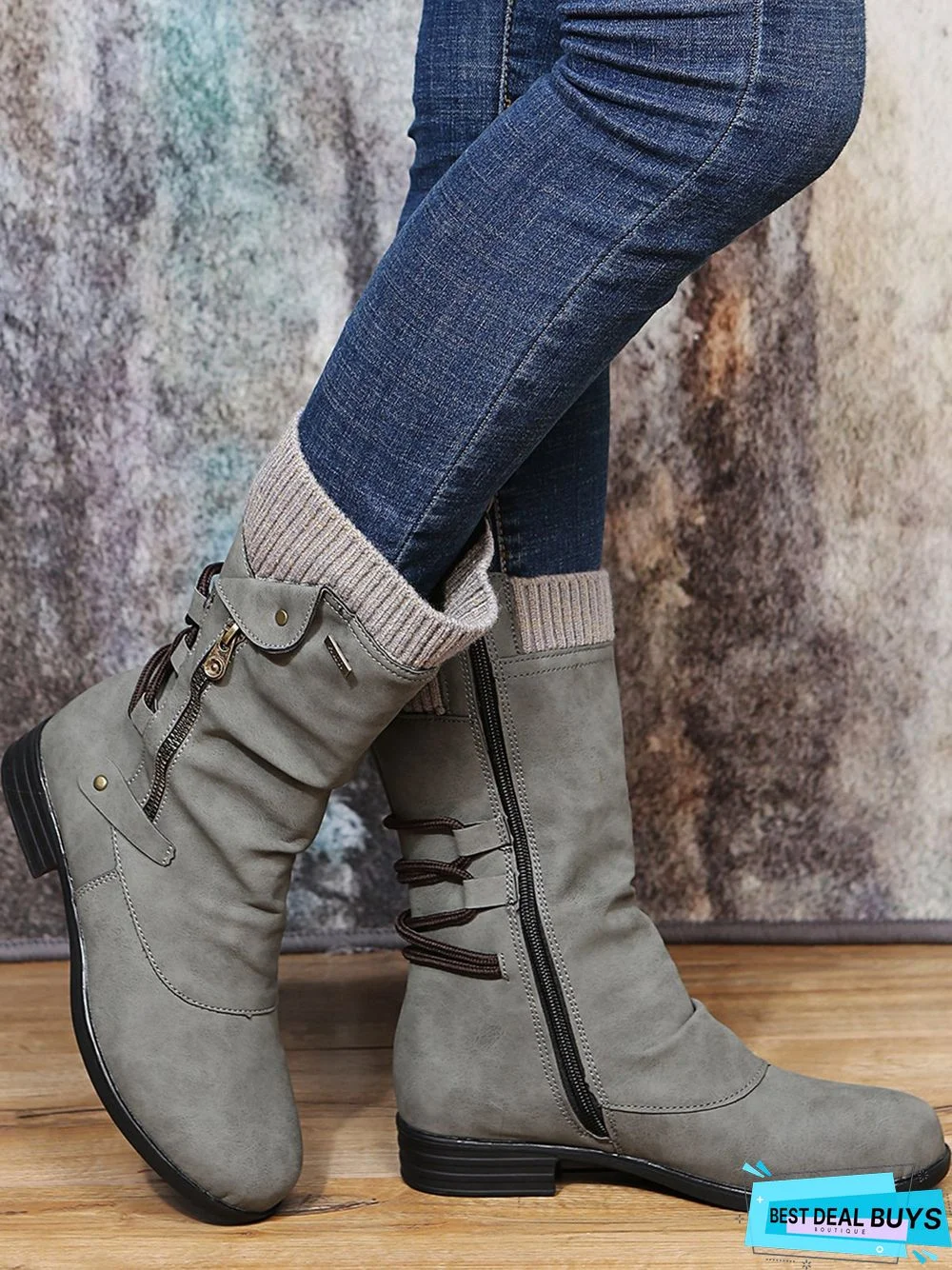 Vintage Yarn Panel Side Zip Flat Boots