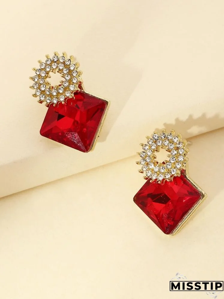 Rhinestone Round & Geo Decor Earrings